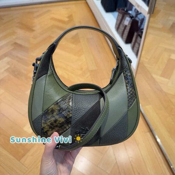 NWT Coach Carmen Mini Crossbody Bag in Patchwork CCE64 Gunmetal/Olive Multi - Picture 1 of 11